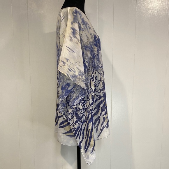 Chico's Blouse Tunic Flowy Boho Hippie Semi-Sheer Blue White Print Size Medium - Picture 6 of 11